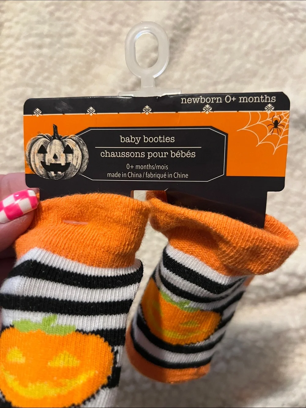 Orange Black White Pumpkin Stripe Baby Booties